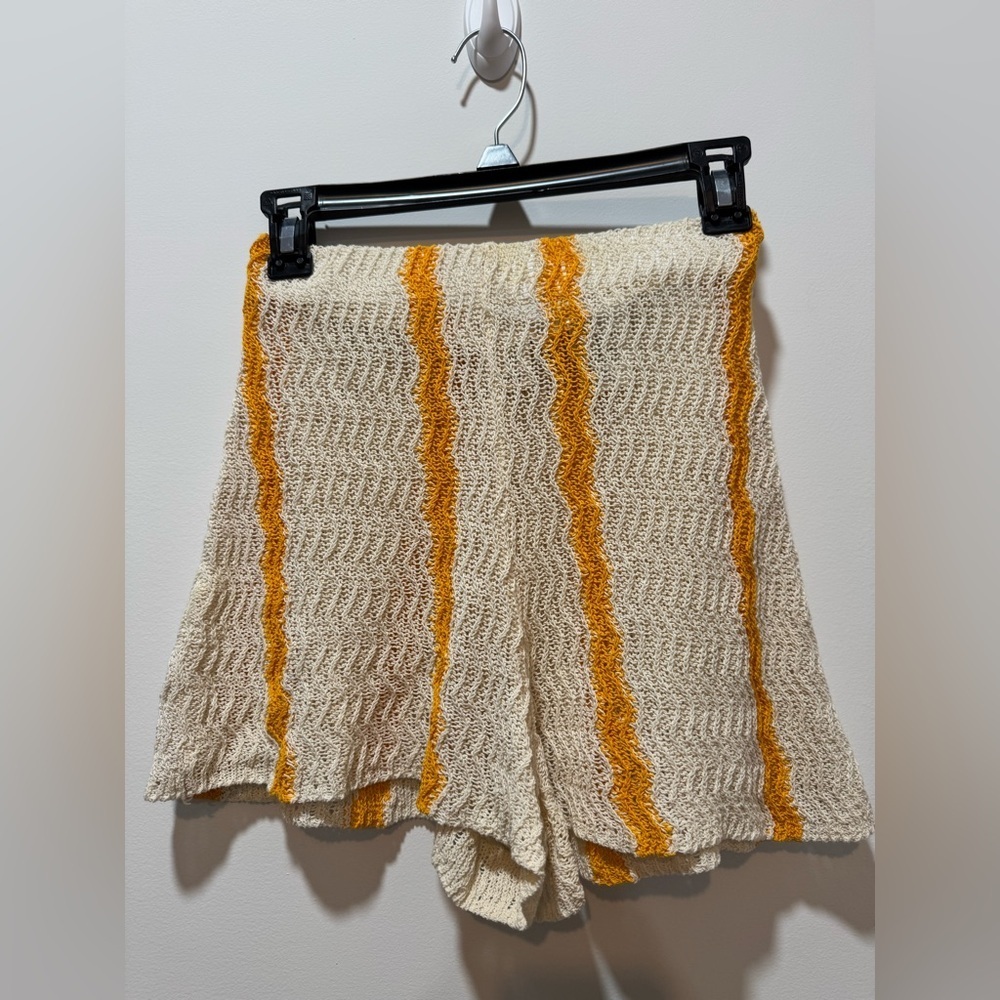 H&M Cream Knit Shorts with Mustard Stripes | Good Used Condition